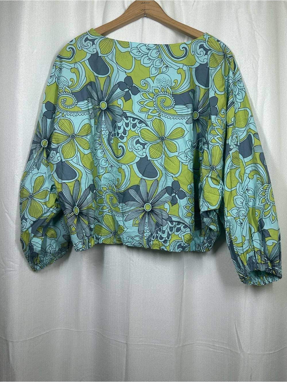Bryn Walker Gianna Floral Blouse Sz Medium 100% Organic Cotton Balloon Sleeves - Picture 2 of 4